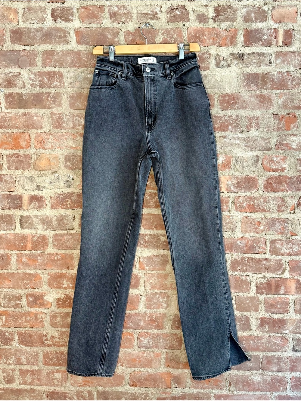 Abercrombie & Fitch Black Wash Boot Cut Jeans Split Hem 27 LONG CURVE LOVE